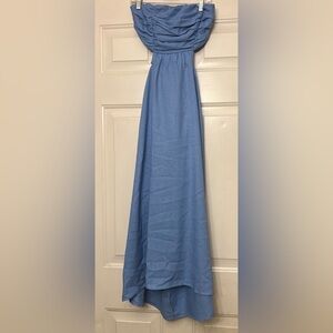 👑 Hello Molly Strapless Ruched Cutout Maxi Dress in Blue